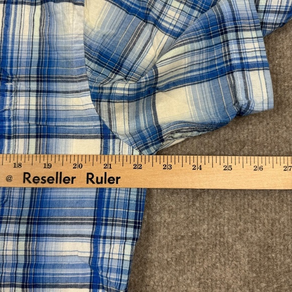 Levi's Mens M Shirt Blue Short Sleeve Button Up Plaid Wester Breathable Workwear - Picture 7 of 8
